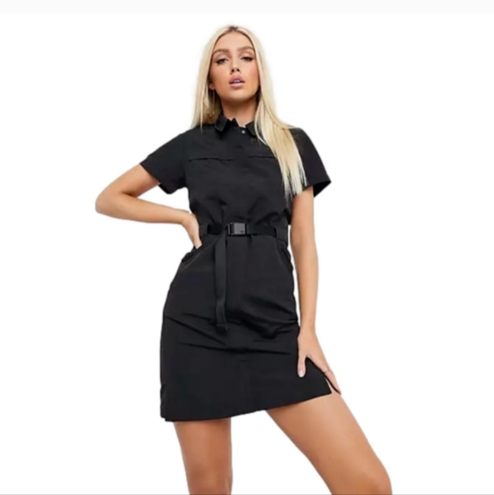 The North Face Class V Black Full Zip Belted Short Sleeve Shirt Dress - M